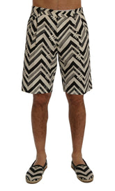 Dolce & Gabbana White Black Striped Cotton Linen Shorts -   -  Dolce & Gabbana.